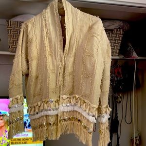 Adorable boho jacket made in India.With silver and gold coins all over it….